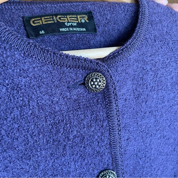 💜 Vintage PURPLE Geiger Wool Cardigan /Jacket 💜 - Picture 4 of 7